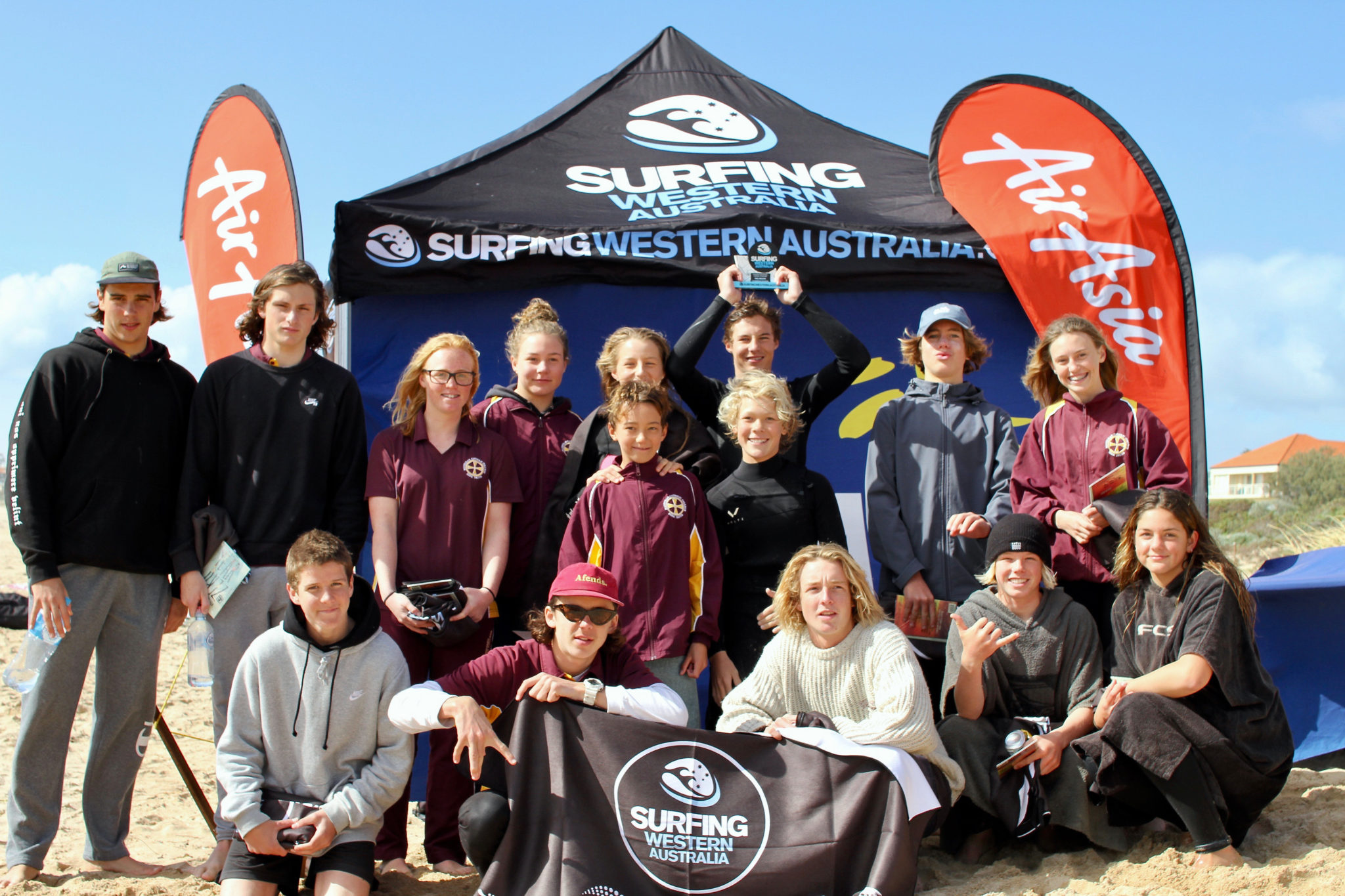 Students from Mandurah Catholic College At the WA SunSmart School Surf Titles